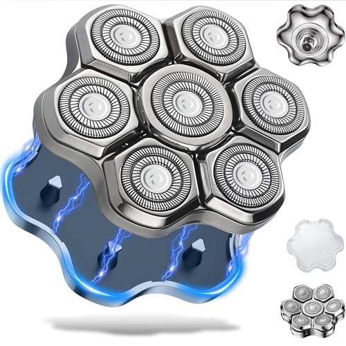 Universal Head Shaver Replacement Heads Magnetic 7 Blades Head Shaver Replacement Blades Compatible with Freebird Shaver & Other Brands (7msilver)