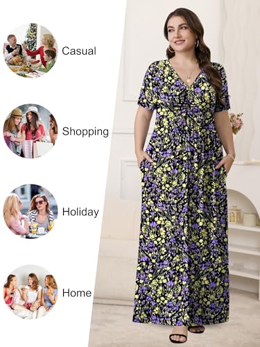 Image of PEVRL Plus Size Maxi Dresses for Women Summer Casual Short Sleeve Long Dress with Pockets 1X-5X