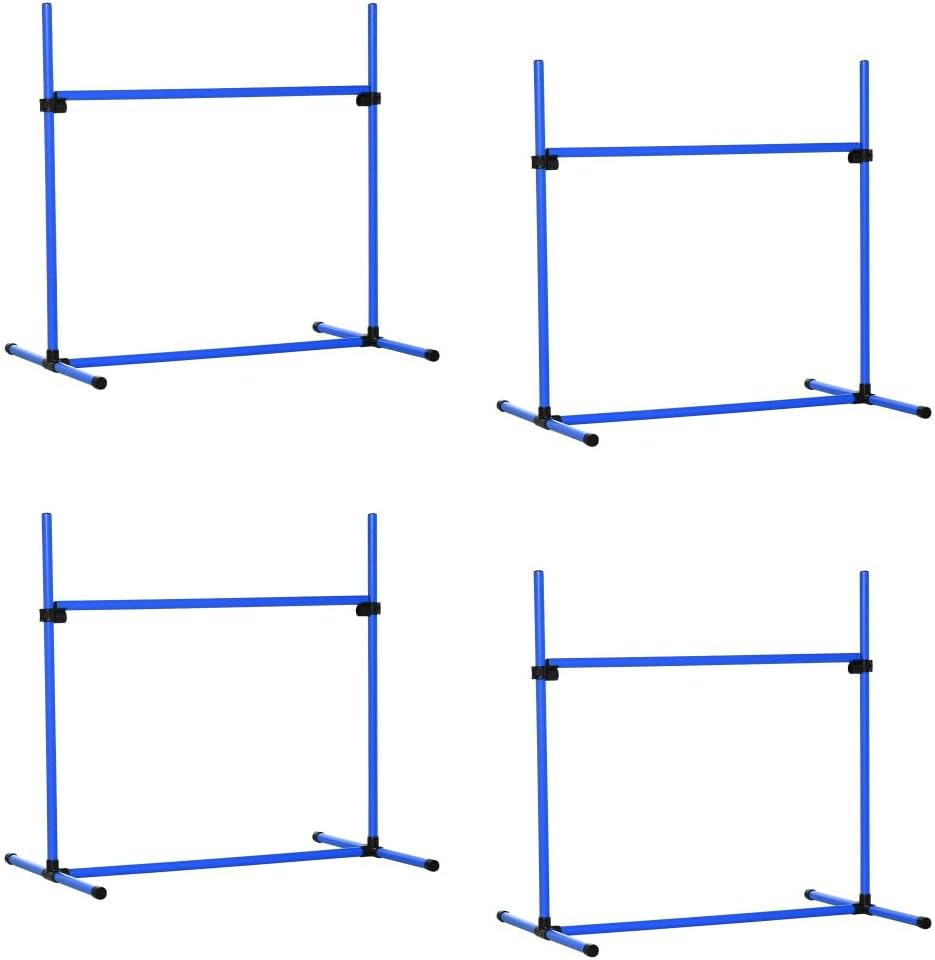 4-Piece Dog Agility Jump Set with Adjustable Height Bars for Training and Exercise, Blue ABS Hurdles with Carry Bag
