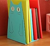 Nonskid Base Bookends, Universal Economy Bookend, Jumbo Deluxe Bookends, Office Products, School Supplies, Gift, Art; 2 PCS, Metal Book Stand, Cat Shape, 1420.510.5cm, Blue