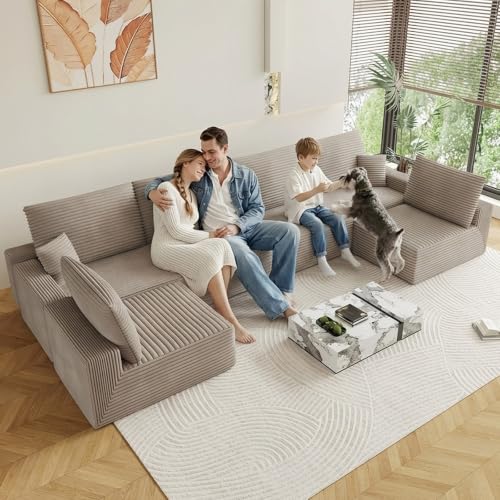 Image of Oversized Modular Sectional Sofa Couch, Large 6 Seater Corner Sofa Modern U Shaped Sectional Couch Cloud Couches for Living Room, Office, Spacious Space, Corduroy, No Assembly Required, Camel