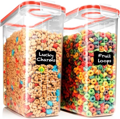 Image of Shazo 2 Pack (6.3L / 213OZ) EXTRA Large Airtight Food Storage Cereal Containers for Bulk Food Storage BPA-Free Plastic Container, Pantry Organization and Canister for Rice, Pasta, Sugar & Flour