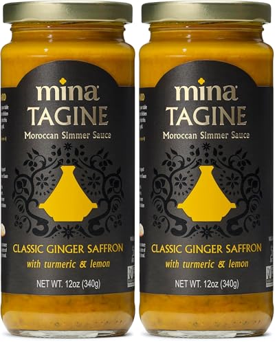 Mina Tagine Moroccan Chicken Simmer Sauce, 12 oz - Classic Ginger Saffron Made with Turmeric, Lemon & Olive Oil, Tagine Seasoning, Chicken Sauce, Garlic Sauce, Moroccan Spices (Pack of 2)