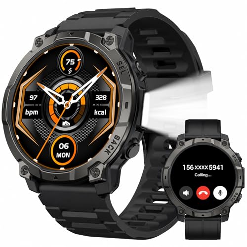 paybay Herren Smartwatch Bluetooth-Anruf & Taschenlampe, IP68 wasserdichte Fitness-Tracker mit 110 Sportmodi, 24h Herzfrequenz- und Schlafüberwachung, 1,51" Touchscreen für Android iOS