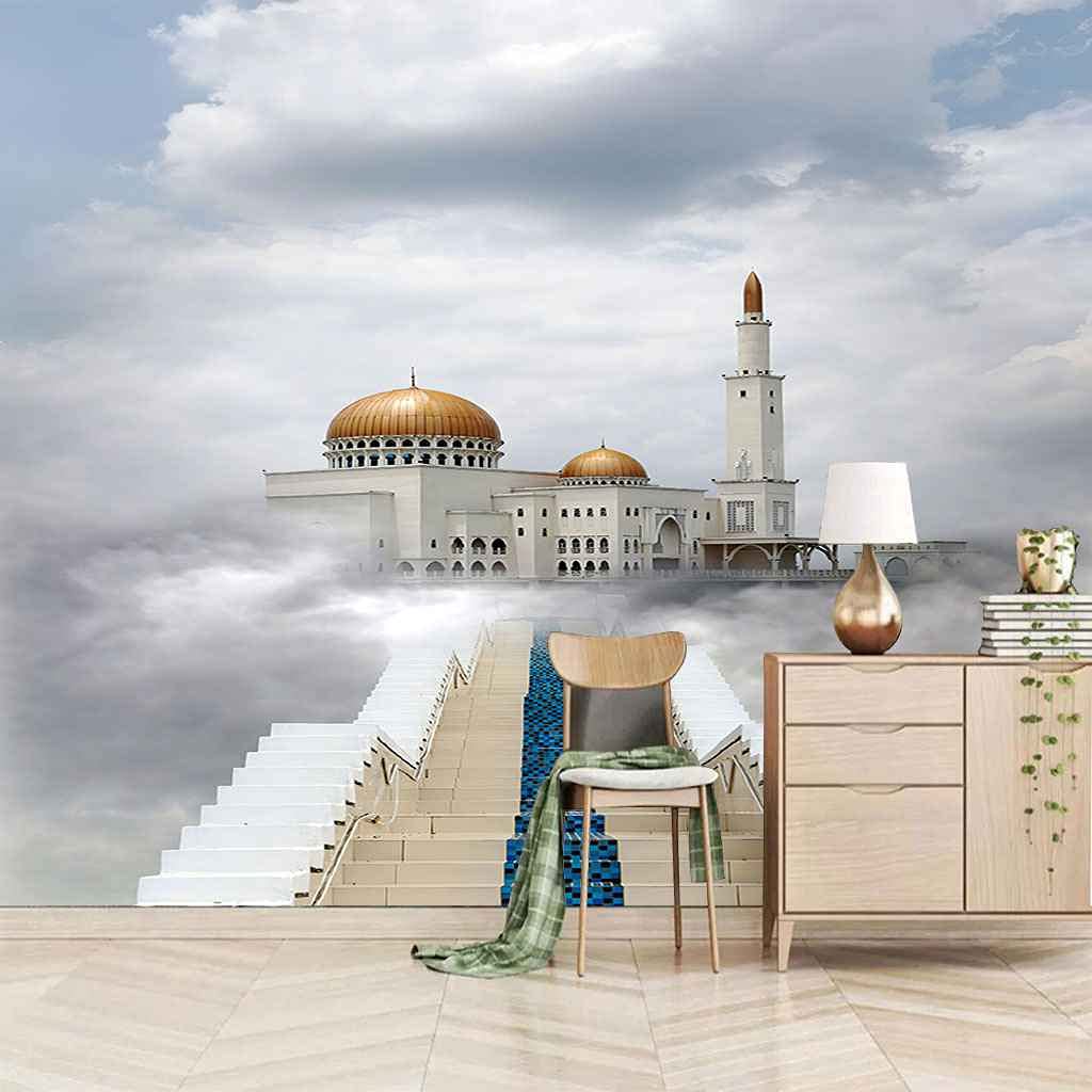 Papier peint panoramique château 3D autocollant 250x175 cm pour salon