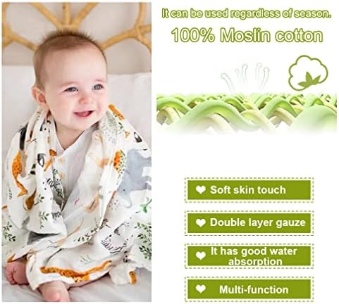ALBOYI 2 Pack Baby Muslin Washcloths, Soft and Absorbent Baby Bath Towel 120cm x 110cm, Organic Cotton Animal Cartoon Reusable Newborn Towel, Squares Muslin Washcloth Blanket for Newborn