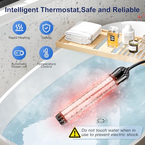 1500W Immersion Water Heater with Digital Thermometer, Portable Bucket Heater with Auto Shut-Off & 304 Stainless Steel Guard, Rapid Heating for Inflatable Pool, Bathtub & Home Use (1)
