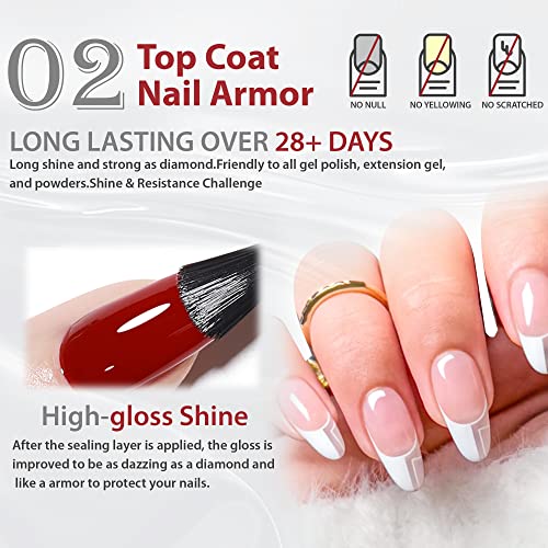 Una Gella Gel Base Top Coat Set, 2Pcs Gel Top Base Coat Gel Polish U V For Gel Nail Polish, Diamond Shiny, Protects Nails Healthy, Clear Gel Base Coat & No Wipe Top Coat For Diy Nail Art Home #TOP5