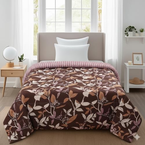 Image of Florida Chocolate & Light Brown Floral Reversible 180 GSM Single Bed AC Comforter | All Season Comforter (160x220 cm)