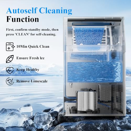 Image of Mountman Commercial Ice Maker,150lbs /24H,50 Cubes in 14 Mins,Stainless Steel Ice Machine with 50lbs Storage Capacity,Self-Cleaning,Water Filter,Under Counter /Freestanding Ice Maker for Cafe,Home