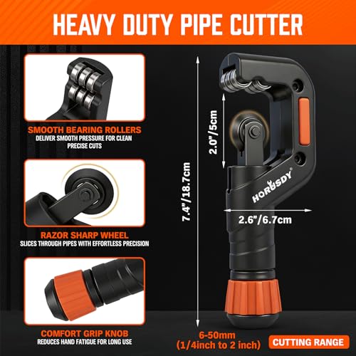 HORUSDY 4-Piece Ultimate Tube Cutter Set, Heavy Duty Pipe Cutter 1/4\"-2\", Mini Tubing Cutter 1/8\"-7/8\", Deburring Tool & Inner Outer Reamer for Copper, PVC, Aluminum Plumbing & HVAC Pipes