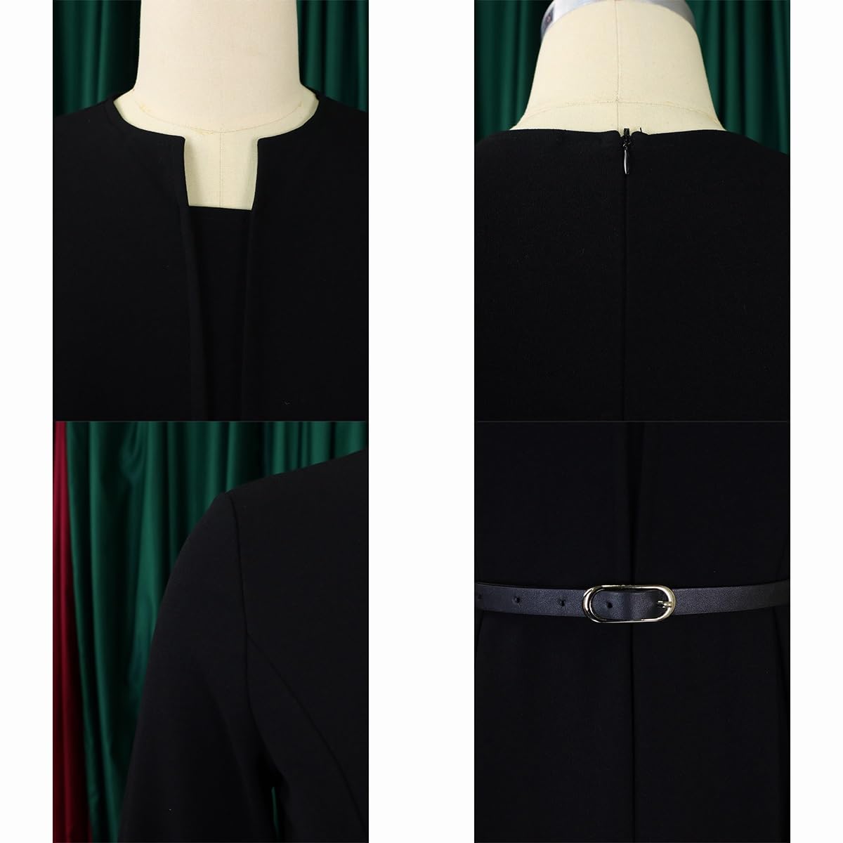 Abito A Tubino Vintage Da Donna Con Peplo E Vita A Balze, Da Ufficio Abito Midi Aderente Con Scollo Rotondo, Maniche A 3/4 E Cintura