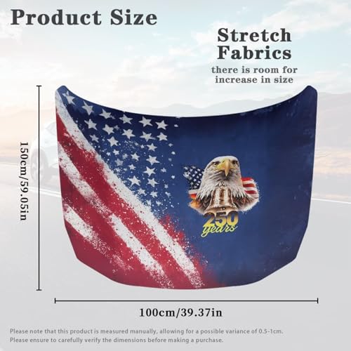 Image of 59x39 Inch Hood Cover for Compact Sedan SUV Trucks Stretchable Car Hood Wrap Blankets USA 250th Birthday Auto Banner Waterproof Auto Exterior Accessories