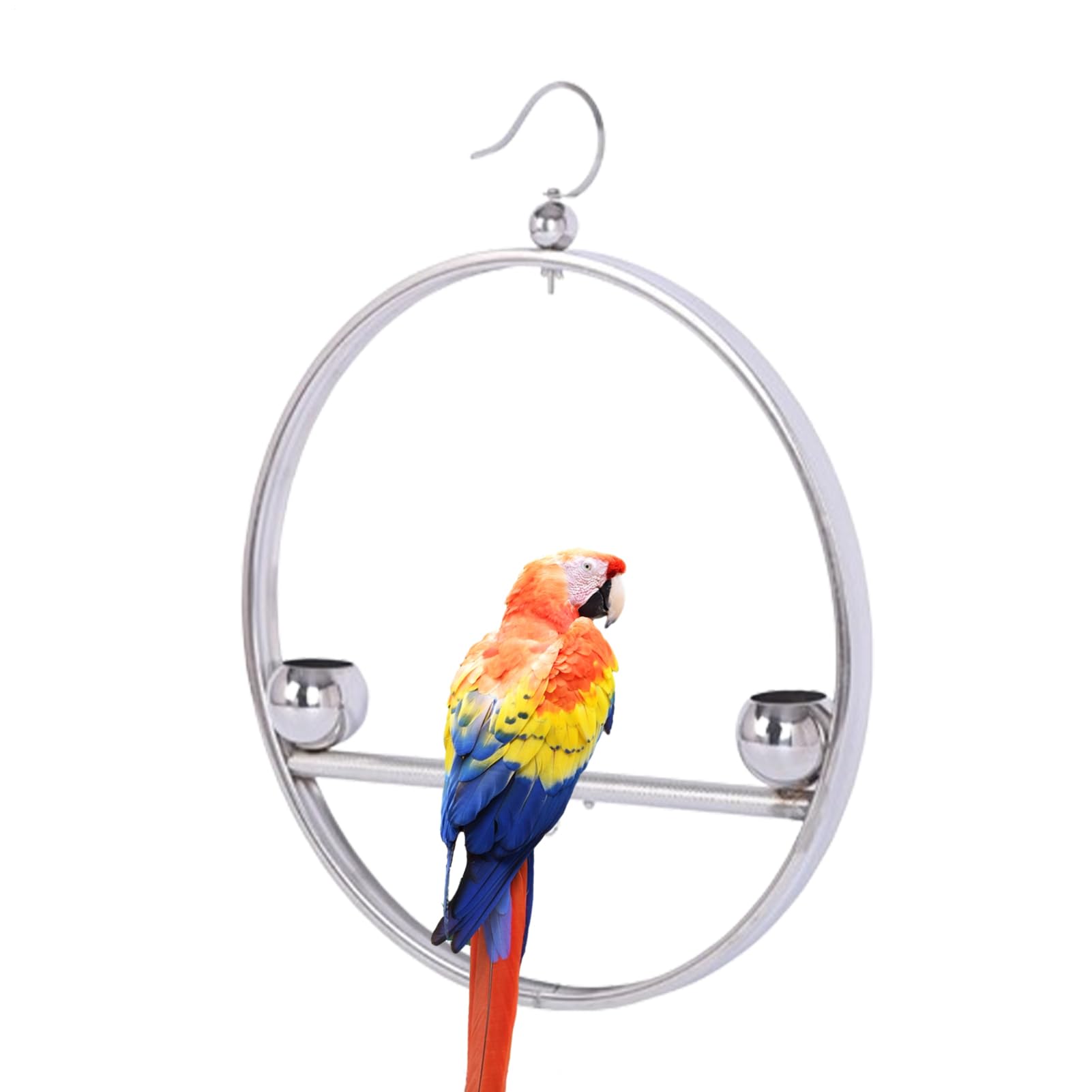 Perchas para Aves de Interior Estante Decorativo Colgante De Acero | Percha Circular De Entrenamiento Con Gancho Y Comederos Para Jaulas de Mascotas Interior Exterior Ventana Balcón Jar