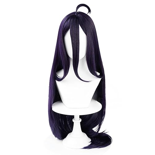 osseoca Long Black Wig Lifelike Ahoge Daily Synthetic Hair Full Head Cover Daily Cute Anime Halloween Carnival Comic Exhibition Cosplay Hair Natural COS Ombre Wigs with Bangs - Albedo