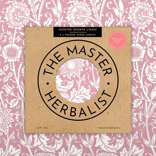 The Master Herbalist Fragrant Rose Scented Drawer Liners in a Pink William Morris Design | Pack of 5 Sheets (Folded) | Contains Rose Essential Oil | Made in UK