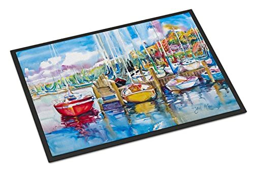 Caroline's Treasures JMK1063MAT Paradise Yacht Club Sailboats Doormat 18x27 Front Door Mat Indoor Outdoor Rugs for Entryway, Non Slip Washable Low Pile, 18H X 27W