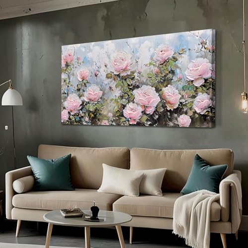 Ardemy Flower Wall Art Canvas Art Wall Decor, Floral Painting Textured Picture Living Room, Pink Rose Artwork Framed for Bedroom Kitchen Dining Room Home Office Decor Extra Large 58"x29" by Ardemy - Image 6