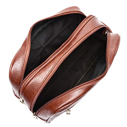 Pu Leather Toiletry Bag For Men Women Cosmetic Travel Organizer Bag Dopp Kit(2 Layer Brown) #TOP3