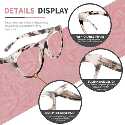 Image of reading glasses, adjustable in strength from 0.0 to 4.0, blue light-blocking lenses, stylish cat-eye frame and spring hinges (4 per pack) UV resistance(0.00x)