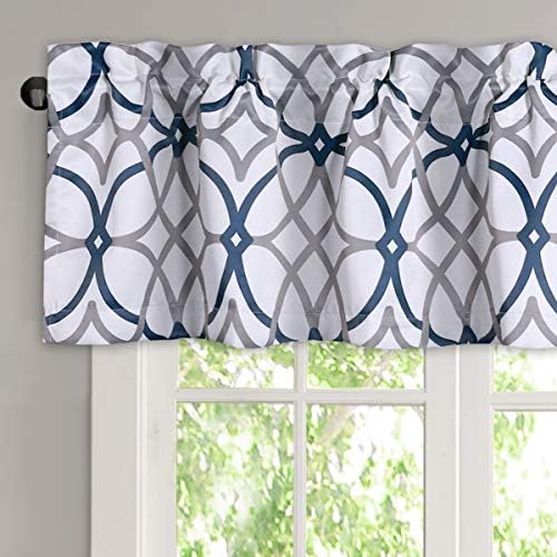 H.VERSAILTEX Blackout Curtain Valances for Kitchen/Bathroom - Thermal Insulated Window Valances for Living Room/Bedroom Rod Pocket Short Curtain 1 Panel, 52x18 inch, Geo in Dark Denim and Grey