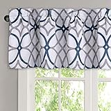H.VERSAILTEX Blackout Curtain Valances for Kitchen/Bathroom - Thermal Insulated Window Valances for Living Room/Bedroom Rod Pocket Short Curtain 1 Panel, 52x18 inch, Geo in Dark Denim and Grey