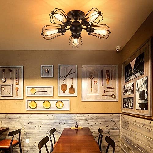 Luz de techo industrial retro y lámpara colgante E27 con jaula metálica para bar