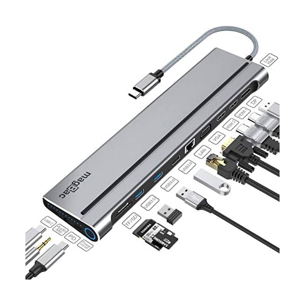 USB C Docking Station Triple Monitors,14 in 1 USB C Dock Laptop Docking Station with Dual HDMI 4k DisplayPort VGA Quad Monitor, Ethernet SD/TF/5 USB C/A Port für Dell HP Lenovo Thinkpad laptops