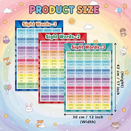 Outus Educational Families Sight Words Posters Preschool Educational Charts with 100 Glue Points, Classroom Children Room Decorations Learning Charts for Preschool Kindergarten Nursery Homeschool — view 3