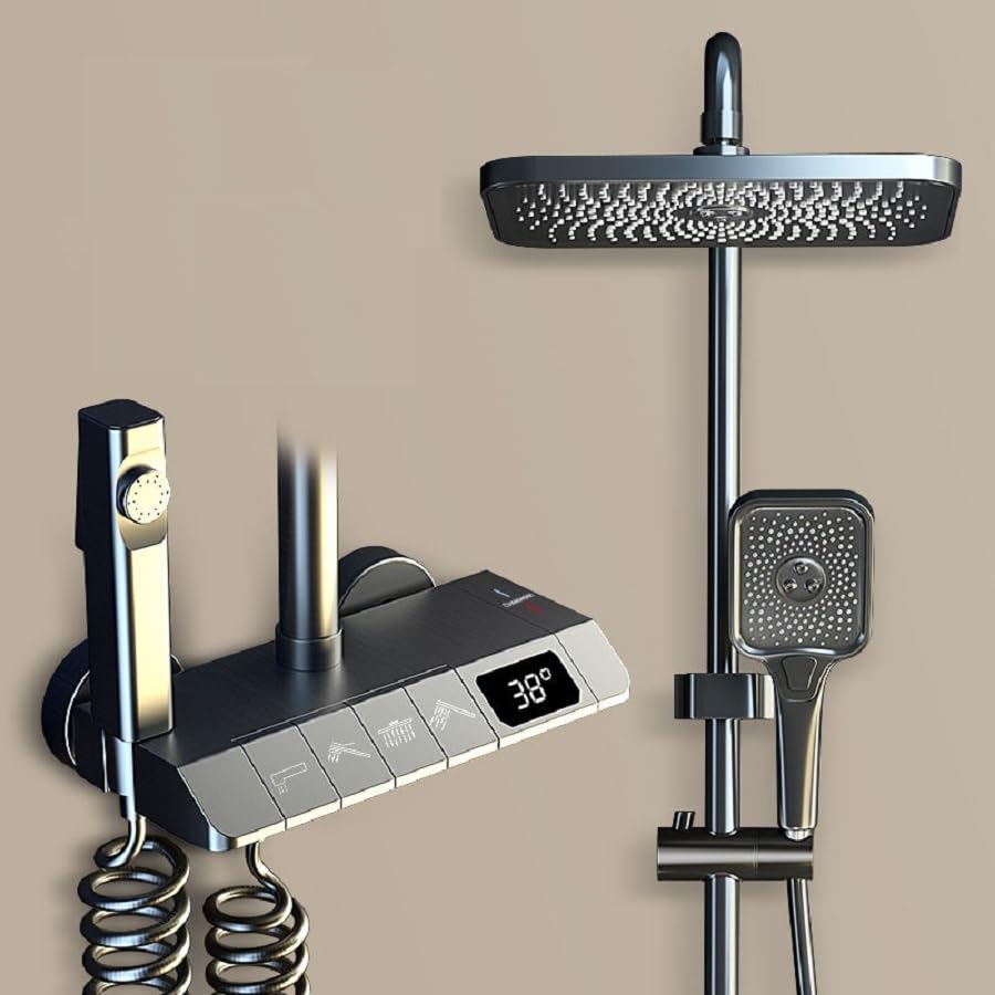 X-XONIER Thermostatic Shower Set with Piano Switches Shower Panel with Head Shower Hand Shower Bidet Gun Temperature Display Matt Black Finish (B0BKLSMLZQ) Amazon Price History, Amazon Price Tracker