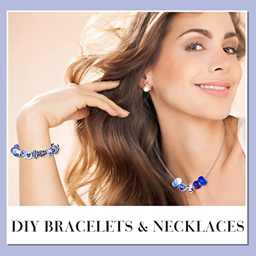 80 Pcs Assorted European Large Hole Beads, Spacer Glass Beads Rhinestone Metal Macrame Charms Supplies For Diy Crafts Bracelets Necklaces Jewelry Making(Royal Blue) #TOP3
