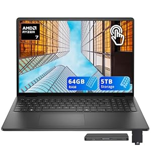 Dell 16" FHD+ Touchscreen Business Laptop, AMD Ryzen 7 250 Processor, 64GB RAM, 5TB Storage(4TB SSD+1TB Docking Station Set), AMD Radeon Graphics, Backlit Keyboard, Wi-Fi 6, HD Camera, Win 11, Black