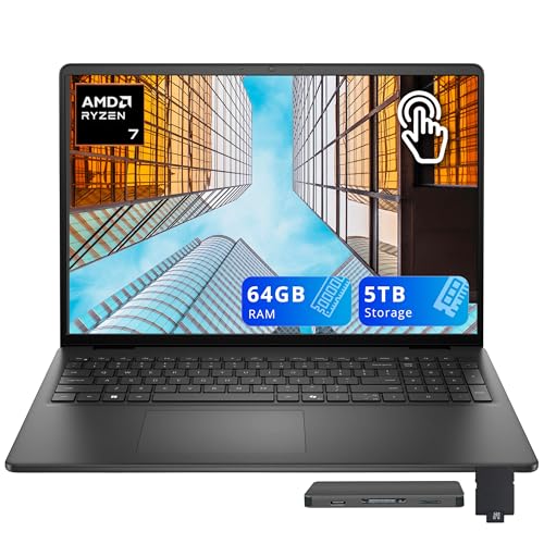 Dell 16�C���` FHD+ �^�b�`�X�N���[���r�W�l�X�m�[�g�p�\�R���AAMD Ryzen 7 250�v���Z�b�T�A64GB RAM�A5TB�X�g���[�W(4TB SSD+1TB�h�b�L���O�X�e�[�V�����Z�b�g)�AAMD Radeon Graphics�A�o�b�N���C�g