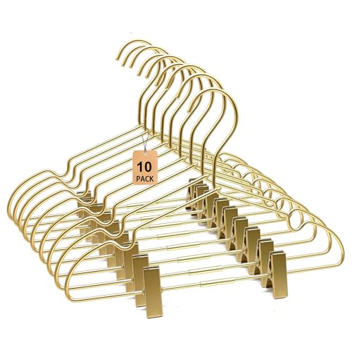 Image of Koobay 12.6" Children Gold Clothes Hangers with Clips,10 Pack,Newborn Kids Non Slip Durable Space Saving Clothes,Standard Hangers Heavy Duty Saving Space