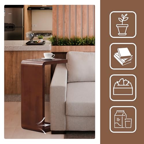 Table d'appoint en forme de C en bois massif pour ordinateur portable et lit - 7