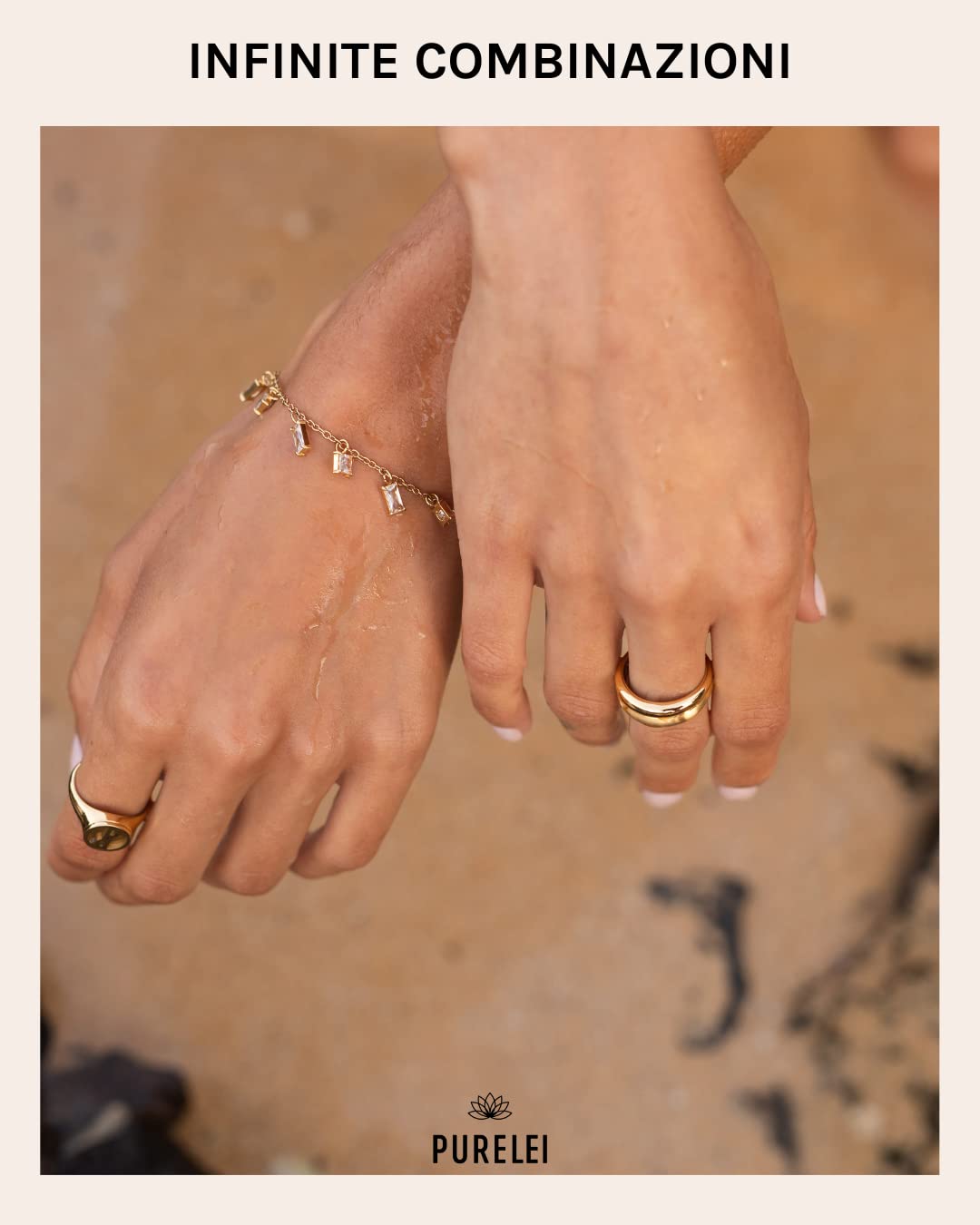 Purelei Bracciale Powder – Bracciale Donna elegante – Acciaio inossidabile – Lunghezza regolabile 16-19 cm – Ispirato dalle Hawaii e resistente all'acqua