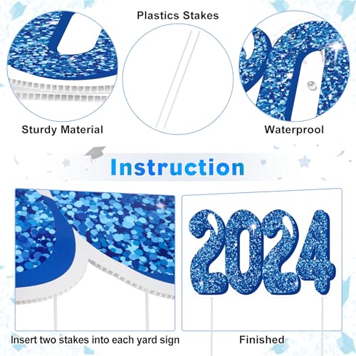 KMUYSL Large Graduation Decorations Class of 2024 Yard Sign - 8Pcs Glitter Congrats Grad Yard Signs 2024 and Proud of You Banner Backdrop with Stakes for Outdoor, Lawn Party Decor - Thumbnail 5