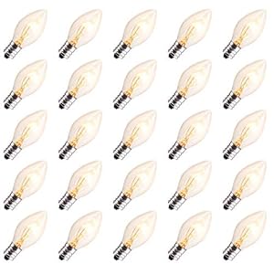 25 Pack C7 Christmas Replacement Light Bulbs, C7 Clear Incandescent Bulb for Christmas String Light, E12 Candelabra Base…