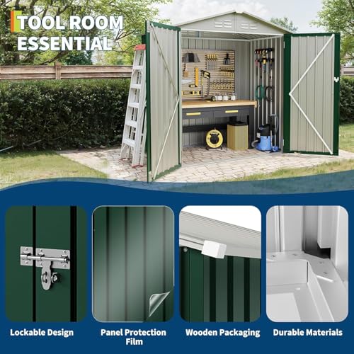 GarveeMore Metall Gerätehaus, Gartenschrank Wasserdicht Für Outdoor Terrasse, Gartenhaus, Garten Geräteschuppen Für Fahrräder,Werkzeuge & Rasenmäher, 183x122x183cm