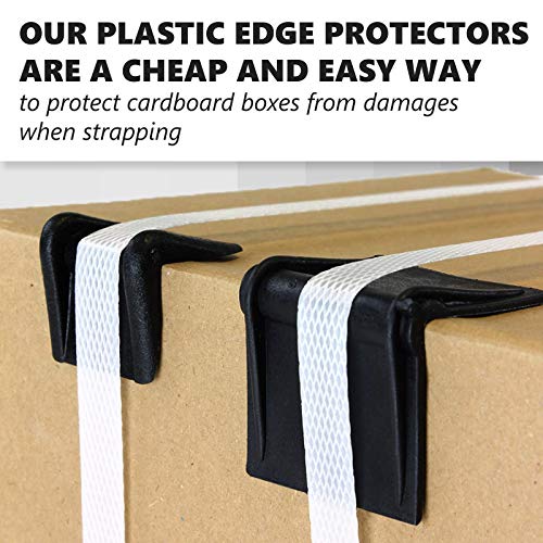 IDL Packaging 2.25" x 1.75" Plastic Edge Protectors for up to 1" Strapping, Black Color (Pack of