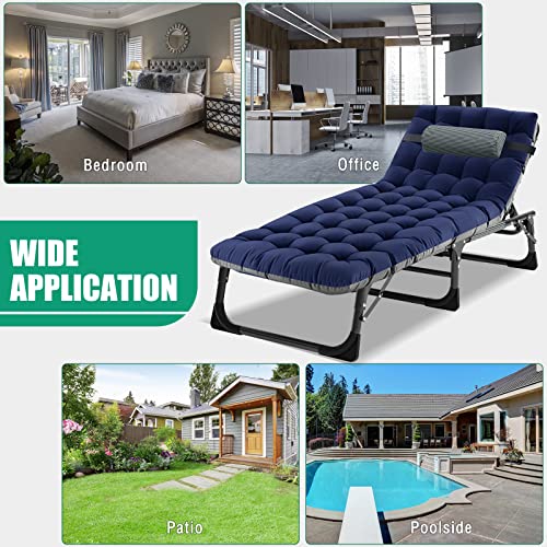 Camping Cot, Adjustable 4-Position Adults Reclining Folding Chaise With Pillow, Outdoor Portable Lounge Chair Sleeping Cots Bed, Perfect For Camping, Pool, Beach, Patio #TOP6