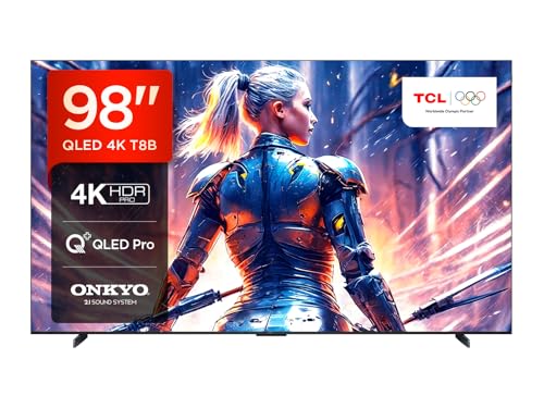 TCL 98T8B, TV QLED 98”, 4K Ultra HD, Google TV (Dolby Vision, Audio ONKYO 2.1 con Dolby Atmos, Controllo vocale hands-free, compatibile con Google assistant & Alexa, AirPlay2)