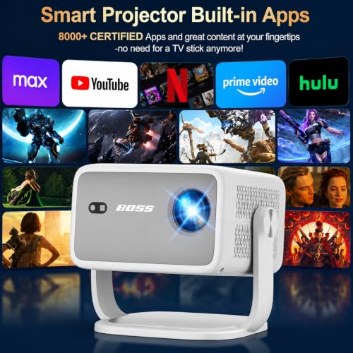 Image of BOSS X1000 Ultra AI | Full HD, 4K HDR10+ 8K Supported | 1200 ANSI | AI Auto Focus & Auto Keystone | Sealed Optical Engine | Android 13 | 5G WiFi & Bluetooth | Voice Remote | 2 Yrs Warranty