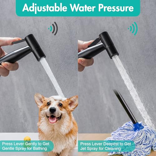 BARROCK Handheld Bidet Sprayer for Toilet, Stainless Steel Metal Made Baby Cloth Diaper Spraying Kit, Bathroom Toilet Bidet Attachment Set for Bathing Pets and Feminine Hygiene, Matte Black - Thumbnail 3