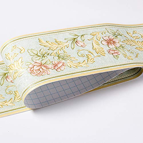 Wasserdichte Tapetenbordüre mit Blumenmuster, 3D-Muster, Wandaufkleber, abnehmbar, selbstklebend, für Küche und Badezimmer, 10,6 x 500 cm (grün) Cover