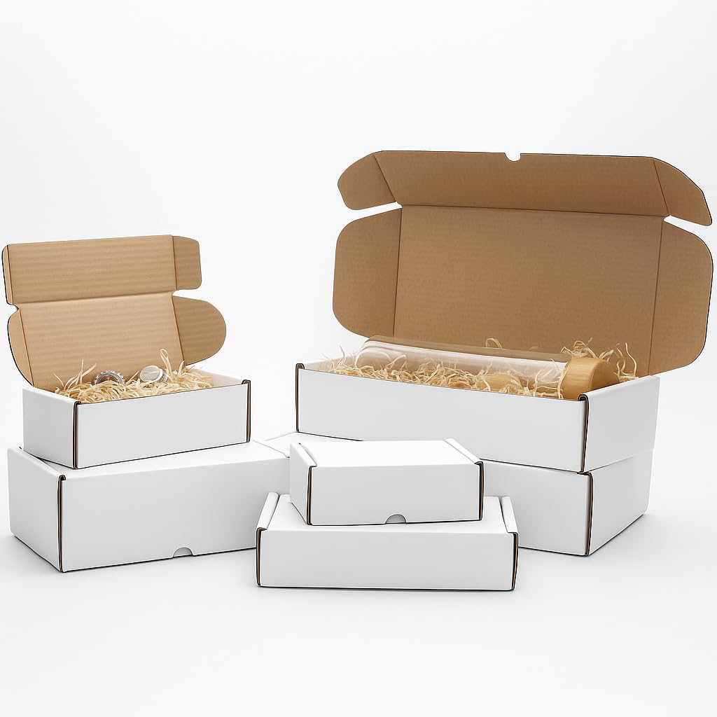 White Postal Boxes x 50 (200x80x60mm) – Strong Cardboard Mailing Boxes for Shipping, Packing & Storage – Corrugated Cartons Packaging Supplies