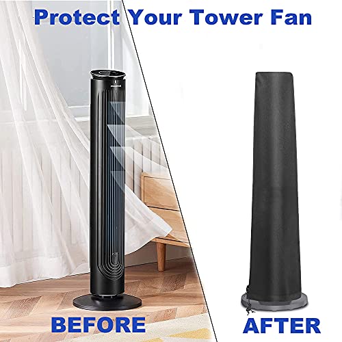 Tower Fan Cover, Waterproof Tower Fan Protective Cover Dustproof Oscillating Tower Fan Covers With Remote Outdoor Or Indoor Stand Up Fan For Home Bedroom Office Room Fan Cover 13 X 13 X 42 Inch, Black #TOP2