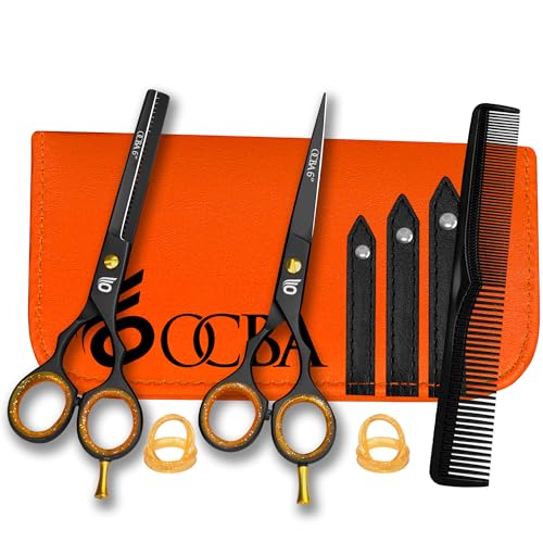 OCBA tijeras peluqueria profesional Tijeras De Salón Barbero 6.0 Pulgadas Tijera de corte de pelo (6,5 pulgadas Negro Set)