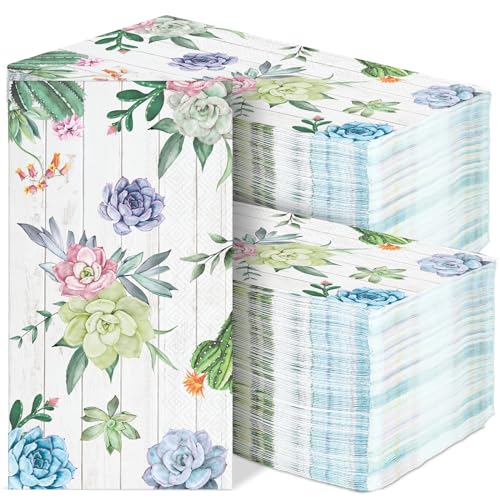 100Pcs Cactus Guest Napkins Summer Succulent Flowers Disposable Hand Towels Green Plants Dinner Paper Napkins Party Decoration f