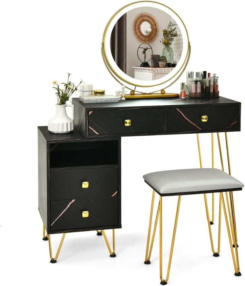 Dresser Stool Set Dimmer LED Mirror Large Cabinet Drawer Dressing Table Bedroom Furniture (Color : D, Size : 31.5"x16"x30")